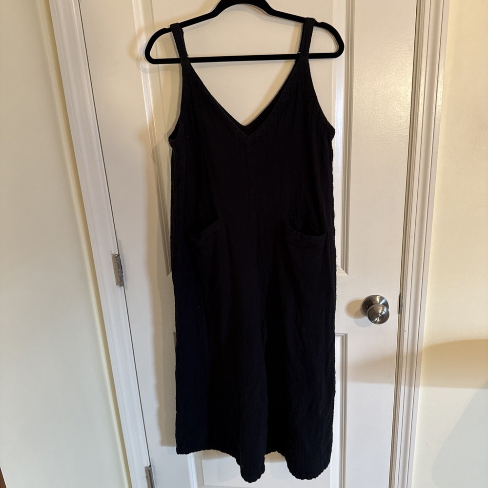 Natural Life Carly Cropped Jumpsuit Overalls Black Linen Blend Small